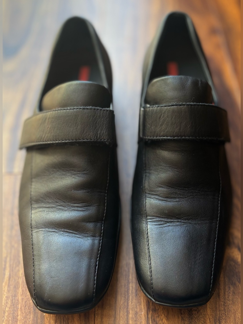 Prada Sport square-toe slip-on velcro strap Unisex Leather Loafer US 5M / 6.5W